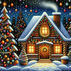 Fototapeta premium Glowing Holiday House in Winter