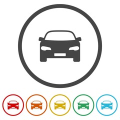 Car simple icon. Set icons in color circle buttons