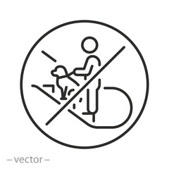 no dog on elevator sign, stop dog on the escalator icon, safety rule for pet, thin line web symbol on white background - editable stroke vector illustration eps10