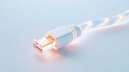 a glowing network cable connecting to a futuristic digital device, sparks