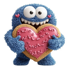 A Valentine-themed cookie monster, isolated on a transparent background, highlighting its festive design, perfect for Valentine's Day or playful, holiday-themed visuals.