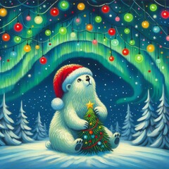 Obraz premium Cozy Polar Bear and Northern Wonderland