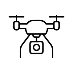 drone with camera icon, photography day line art, photography day icon - simple black line art icon of drone with camera, for photography day celebrations. photography vector art.