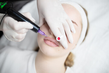 In a salon environment, two woman engage in a pampering session focused on permanent makeup procedures. One woman is receiving an application for lasting beauty enhancement.