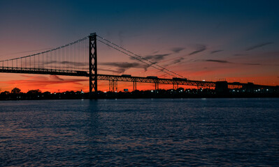 bridge at sunset in Detroit