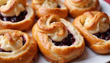 Close-up of a selection of Danish pastries