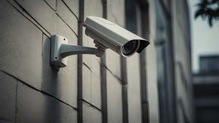 Outdoor CCTV surveillance camera outside the building on the wall to surveil the building surrounding