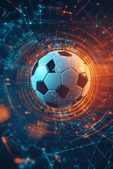Fototapeta premium A stylized soccer ball icon surrounded by sports analytics, representing online match predictions, real-time game data, and virtual sports platforms. 