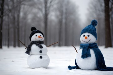 Fototapeta premium 雪だるま, クリスマス, 雪, 冬, 休日, クリスマス, 寒い, デコレーション, 帽子, えりまき, 