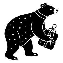 Polar bear carrying a sack of Christmas presents