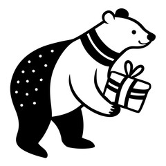 Polar bear carrying a sack of Christmas presents
