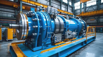 Industrial turbine in a manufacturing facility, showcasing advanced engineering and technology.