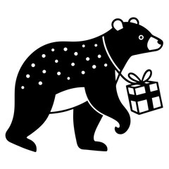 Polar bear carrying a sack of Christmas presents