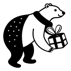 Polar bear carrying a sack of Christmas presents