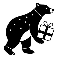 Polar bear carrying a sack of Christmas presents