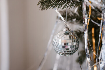 Festive Christmas Tree Decoration with a Shimmering Disco Ball Ornament