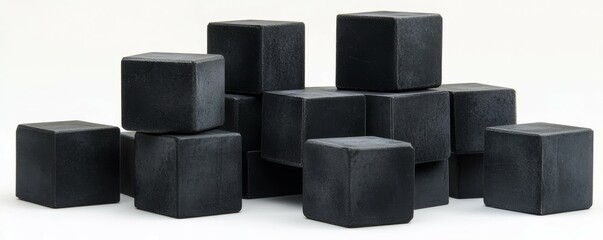 3D abstract blocks of black cube, geometric shapes