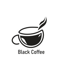 Black coffee logo with steam. Black coffee cup logo