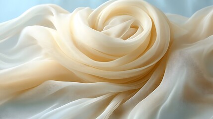 Elegant Cream Silk Fabric Draped in Soft Rose Shape