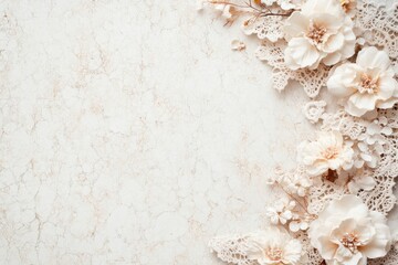 A beautiful and elegant frame composed of intricate lace and delicate white flowers on a textured background. Perfect for scrapbooking, junk journaling, or as digital paper.