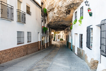 Typical street in Setenil de las Bodegas, Cadiz, Andalucia, Spain.