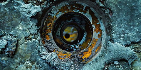 Burned Metal Object with Circular Cavity and Liquid Residue