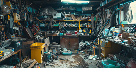 Cluttered Workshop Interior with Tools and Equipment