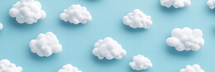 Fototapeta premium Delicate, fluffy clouds drift across a soothing blue backdrop, evoking feelings of tranquility and peace in this seamless pattern design. Generative AI