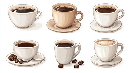 Obraz premium Aromatic Coffee Cups Collection - Various Coffee Types