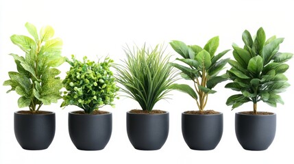 Five Potted Artificial Plants in a Row, Perfect for Home Decor