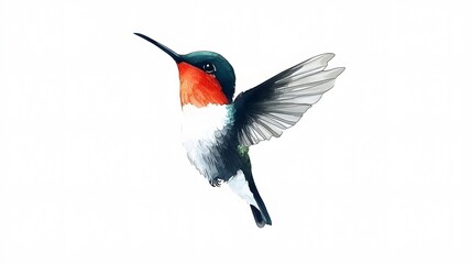  Hummingbird illustration in watercolor with vibrant colors, ideal for tropical and nature-themed designs