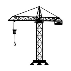 Construction crane icon in black and white.  

