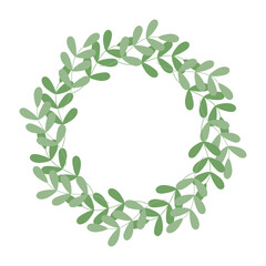 Green sprigs Circle Frame border in trendy monochrome. Springtime Copy space Lettering Template idea