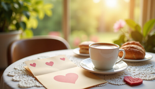 Enjoying a cozy afternoon with coffee, cookies, and heartfelt notes in a sunny garden setting