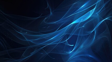 Fototapeta premium Abstract blue wave patterns on a dark background, conveying a sense of motion and fluidity.