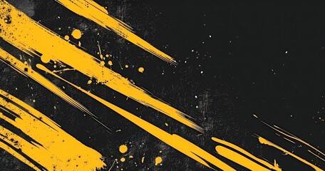Abstract design featuring yellow paint streaks on a black background, ideal for graphic use.