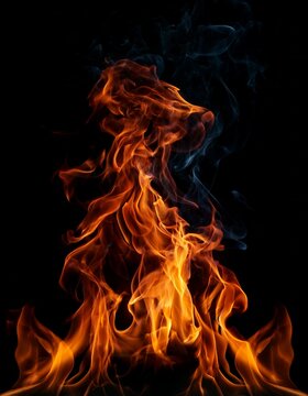 image de feu sur fond, noir, flammes brulantes en ia