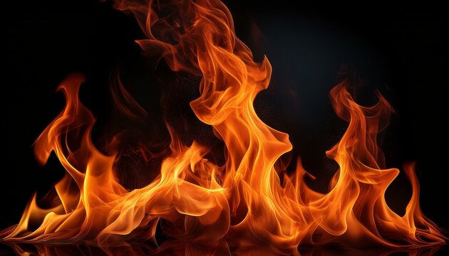 image de feu sur fond, noir, flammes brulantes en ia