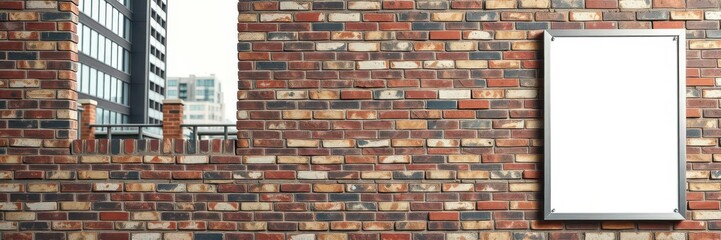 Fototapeta premium An outdoor poster mockup displayed on a brick wall in a urban setting, poster, urban