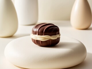 Chocolate Candy with Creamy Filling on a Soft Background Surface