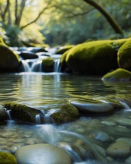 Crystal Clear Water Over Smooth Stones in Nature