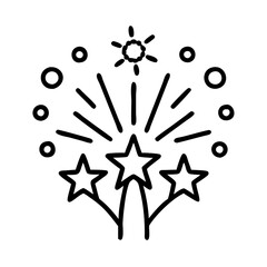 fireworks icon, summer holiday line art, holiday icon - simple black line art icon of fireworks, for summer holiday celebrations. holiday vector art.