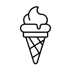 ice cream cone icon, summer holiday line art, holiday icon - simple black line art icon of ice cream cone, for summer holiday celebrations. holiday vector art.