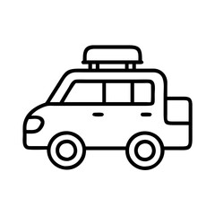 road trip car icon, summer holiday line art, holiday icon - simple black line art icon of road trip car, for summer holiday celebrations. holiday vector art.