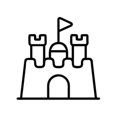 sandcastle icon, summer holiday line art, holiday icon - simple black line art icon of sandcastle, for summer holiday celebrations. holiday vector art.