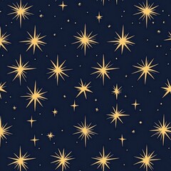 Radiating celestial stars twinkle in a rich navy backdrop, crafting a whimsical and enchanting seamless pattern that captivates the imagination. Generative AI