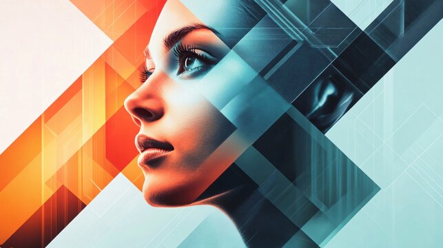 Abstract Portrait of a Woman with Geometric Shapes