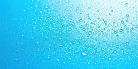 Fototapeta premium Water drops glistening on a vibrant blue background, wet, shiny