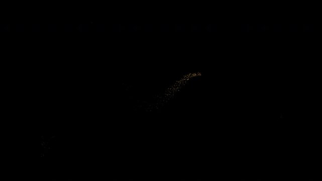 Collection of golden stardust trails with glowing sphere particles, isolated on a black background featuring an alpha channel.