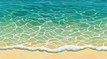 Obraz premium A painting depicts a shoreline with waves approaching and an ocean view in the background